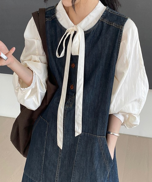 aimoha(アイモハ)の「ノースリーブデニムワンピース (SS)(ワンピース・レディース・ネイビー・SMALL/MEDIUM)」の1枚目の写真