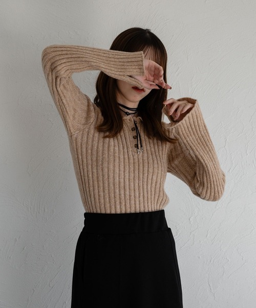 raffime(ラフィミー)の「スラブ調ポロニット(ニット/セーター・レディース・グレー/キャメル・フリー)」の18枚目の写真