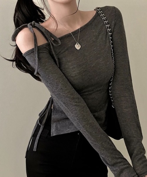 セール】サイドシャーリングワンショルダートップス（Tシャツ