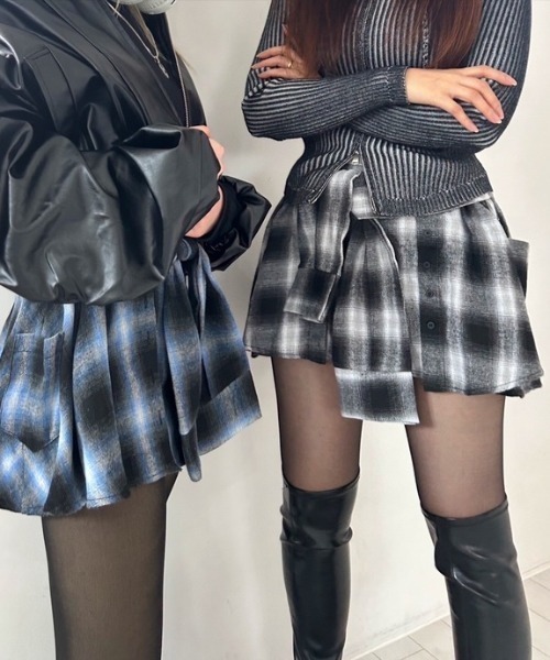 ipugo（イプゴ）の「ipugo/イプゴ チェックシャツ パンツスカート（スカート・レディース・ブラック/ブルー・FREE）」の2枚目の写真