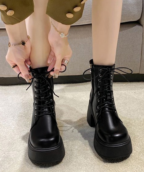 Miniministore（ミニミニストア）の「ショートブーツ 厚底ブーツ レースアップ（ブーツ・レディース・ブラック系2/ブラック系1・24.5cm/24.0cm/23.5cm/23.0cm/22.5cm）」の4枚目の写真