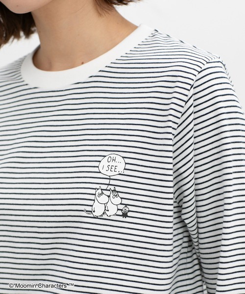 Honeys（ハニーズ）の「ムーミン／長袖Ｔシャツ（Tシャツ/カットソー・レディース・ブルー/サックスブルー/ホワイト×ピンク/オフホワイト/スミクロ/ホワイト×ネイビー・LL/L/S/M）」の3枚目の写真