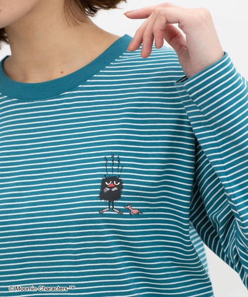 Honeys（ハニーズ）の「ムーミン／長袖Ｔシャツ（Tシャツ/カットソー・レディース・ブルー/サックスブルー/ホワイト×ピンク/オフホワイト/スミクロ/ホワイト×ネイビー・LL/L/S/M）」の6枚目の写真