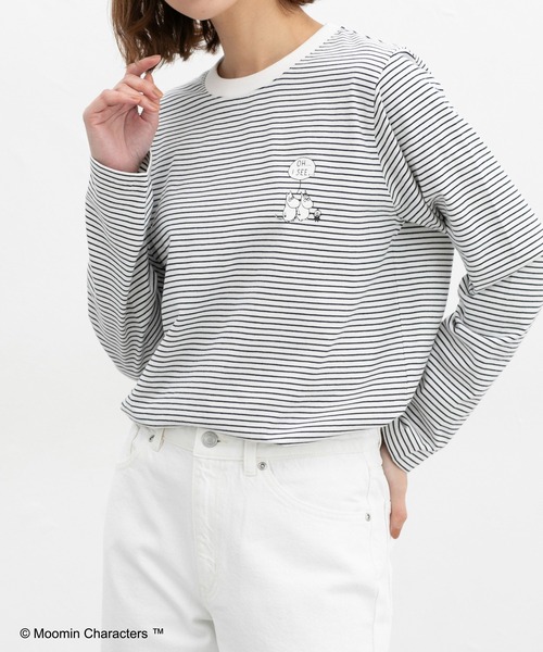 Honeys（ハニーズ）の「ムーミン／長袖Ｔシャツ（Tシャツ/カットソー・レディース・ブルー/サックスブルー/ホワイト×ピンク/オフホワイト/スミクロ/ホワイト×ネイビー・LL/L/S/M）」の9枚目の写真