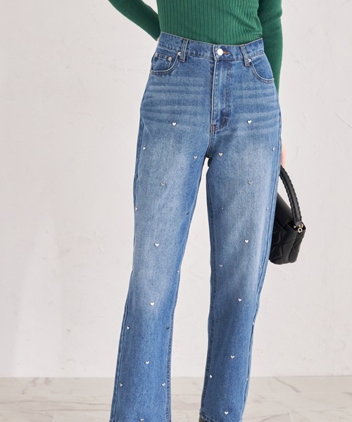 ハートスタッズデニムストレートパンツ（デニムパンツ）｜tocco closet（トッコ クローゼット）