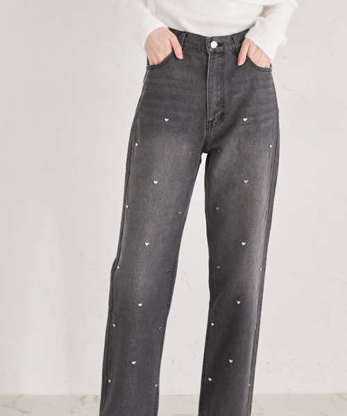 ハートスタッズデニムストレートパンツ（デニムパンツ）｜tocco closet（トッコ クローゼット）