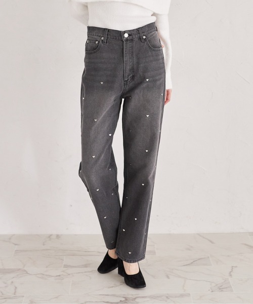 ハートスタッズデニムストレートパンツ（デニムパンツ）｜tocco closet（トッコ クローゼット）