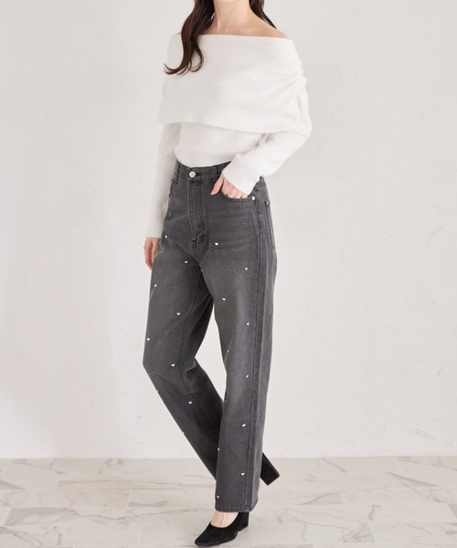 ハートスタッズデニムストレートパンツ（デニムパンツ）｜tocco closet（トッコ クローゼット）