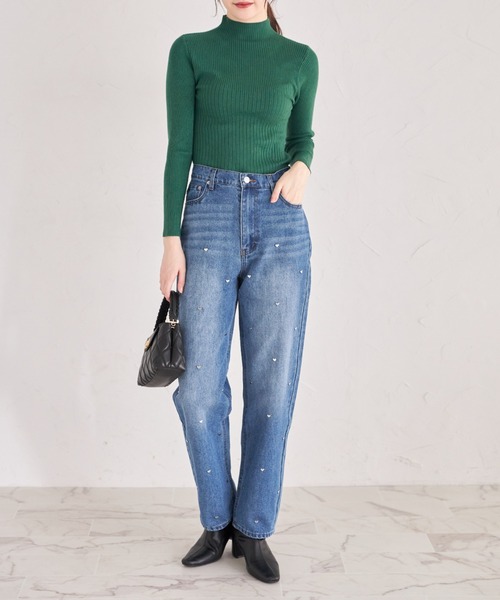 ハートスタッズデニムストレートパンツ（デニムパンツ）｜tocco closet（トッコ クローゼット）
