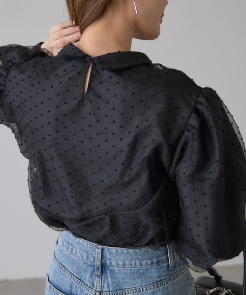 【eLLa selectshop】ドビードット ジャガード ブラウス パフスリ袖 ella selectshopドビードット ジャガード ブラウス パフスリ袖