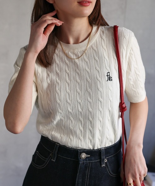胸元キラリ＊【HERMES】ポケット付き半袖セーター HERMES ホワイトニット半袖セーター - メルカリ