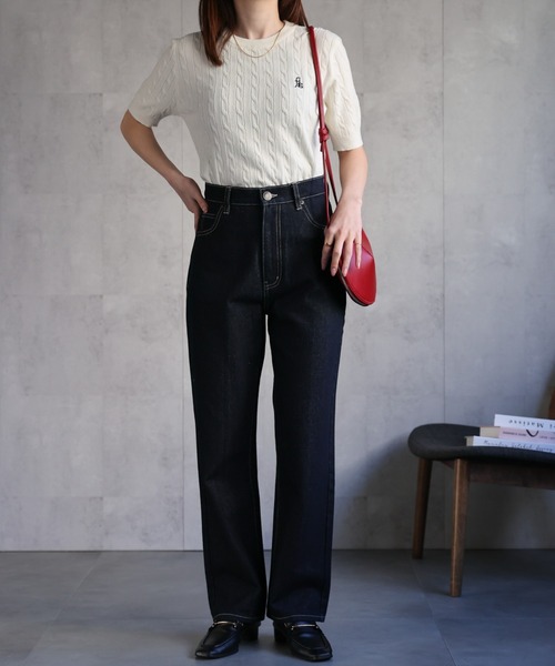 新品❤️ARCHIVIO ブラック 半袖セーター セール】ケーブル編み半袖ニット（ニット/セーター