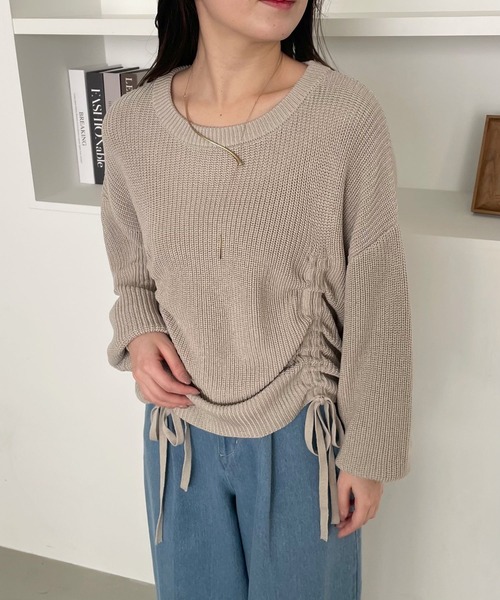 mysty woman(ミスティウーマン)の「ドロストリボンニットプルオーバー 326655(ニット/セーター・レディース・ブラック/グレイッシュベージュ/オフホワイト・FREE)」の20枚目の写真