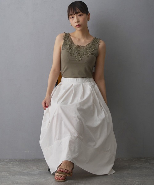 NICOLE white（ニコルホワイト）の「2WAYレースタンクトップ（タンクトップ・レディース・オフホワイト/グレー/ブラック/ライトオリーブ/ネイビー・FREE）」の9枚目の写真