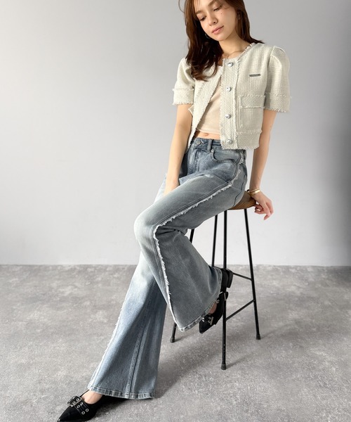 mily bilet（ミウィビレット）の「【mily bilet】とにかく美脚！サイドフリンジ使いヴィンテージ風デニムフレアパンツ（デニムパンツ・レディース・ブルー/ブラック/その他1・LARGE/MEDIUM/SMALL/X-LARGE）」の17枚目の写真