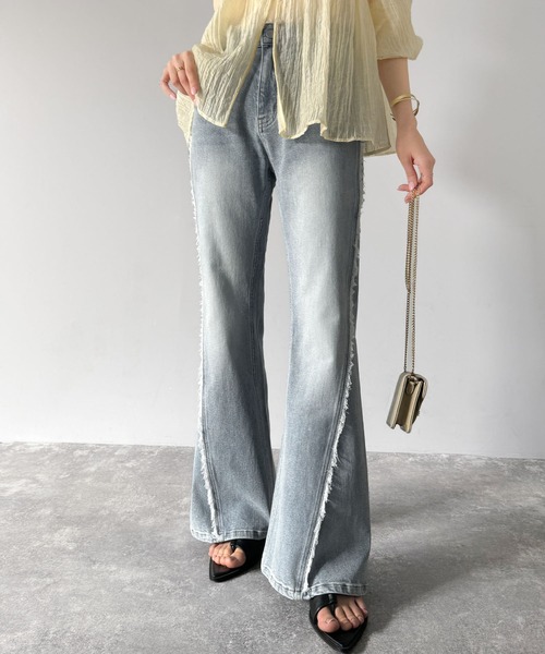 ヒスミニ 天使 エンジェル インナーパンツ付きデニムフレアスカート