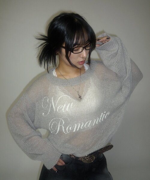 WHO'S WHO gallery（フーズフーギャラリー）の「NEW ROMANTICシアーニットトップス（ニット/セーター・レディース・サックスブルー/オフホワイト/ブラック/グレー・FREE）」の6枚目の写真