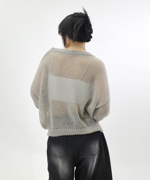 WHO'S WHO gallery（フーズフーギャラリー）の「NEW ROMANTICシアーニットトップス（ニット/セーター・レディース・サックスブルー/オフホワイト/ブラック/グレー・FREE）」の10枚目の写真