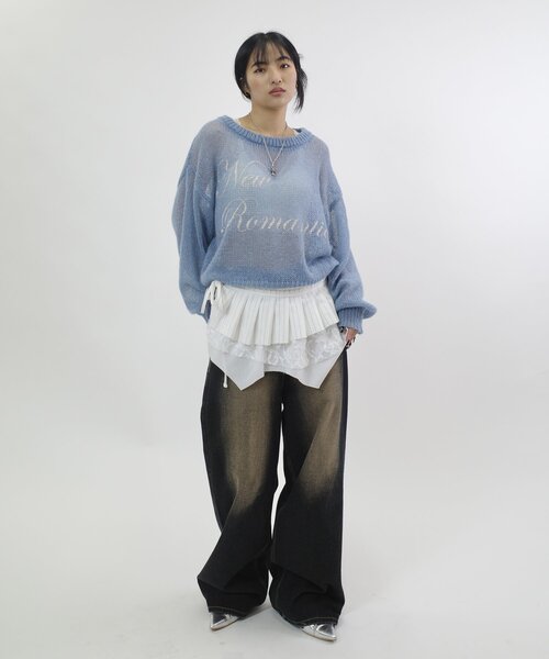 WHO'S WHO gallery（フーズフーギャラリー）の「NEW ROMANTICシアーニットトップス（ニット/セーター・レディース・サックスブルー/オフホワイト/ブラック/グレー・FREE）」の18枚目の写真
