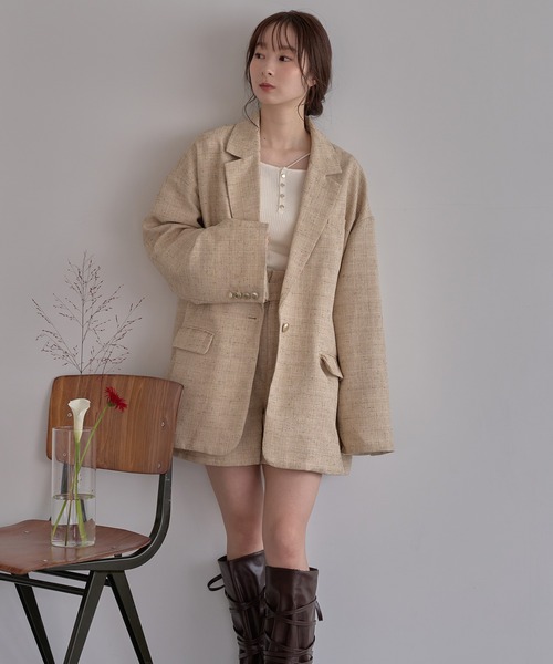 セール】design tweed over jacket / デザインツイードオーバー
