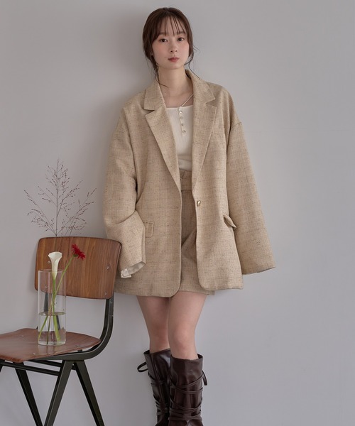 ジャケット・アウター mideal tweed over jacket セール】design tweed over jacket / デザインツイードオーバー