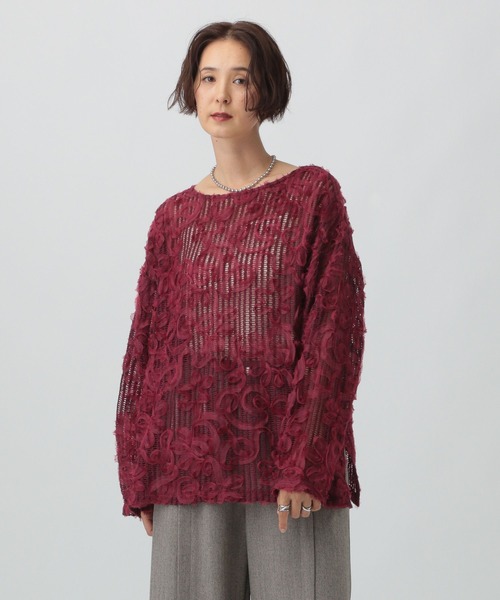 セール】ニュアンス柄レーシー長袖プルオーバー 242889（Tシャツ