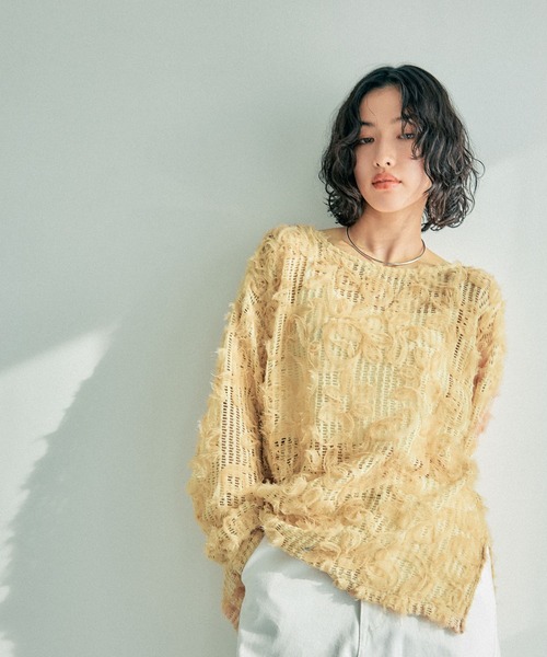 tシャツ ニュアンス柄レーシー長袖プルオーバー　242889 レディース LEPSIM（レプシィム）の「ニュアンス柄レーシー長袖プルオーバー