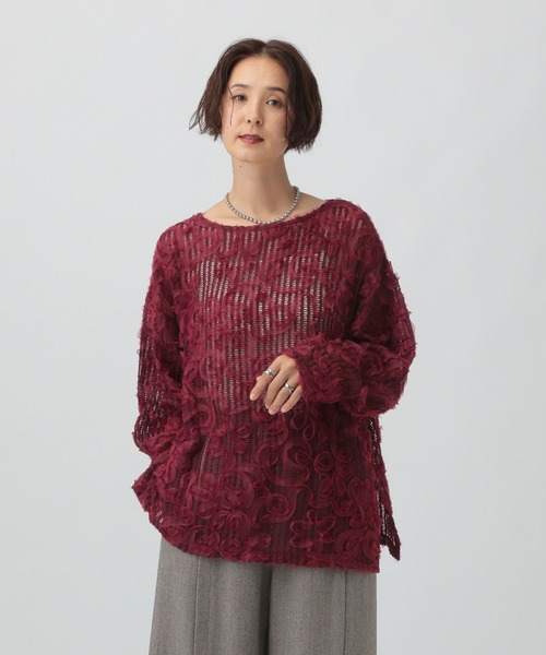 ニュアンス柄レーシー長袖プルオーバー 242889（Tシャツ