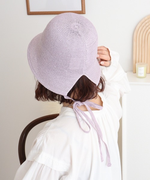 Sense of Grace(センスオブグレース)の「ペーパーサーモ 紐付きチューリップハット(ハット・レディース・ナチュラル/ラベンダー/ブラック・FREE)」の3枚目の写真