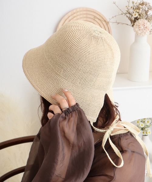 Sense of Grace(センスオブグレース)の「ペーパーサーモ 紐付きチューリップハット(ハット・レディース・ナチュラル/ラベンダー/ブラック・FREE)」の8枚目の写真