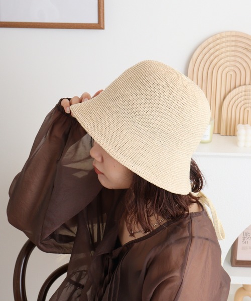 Sense of Grace(センスオブグレース)の「ペーパーサーモ 紐付きチューリップハット(ハット・レディース・ナチュラル/ラベンダー/ブラック・FREE)」の10枚目の写真