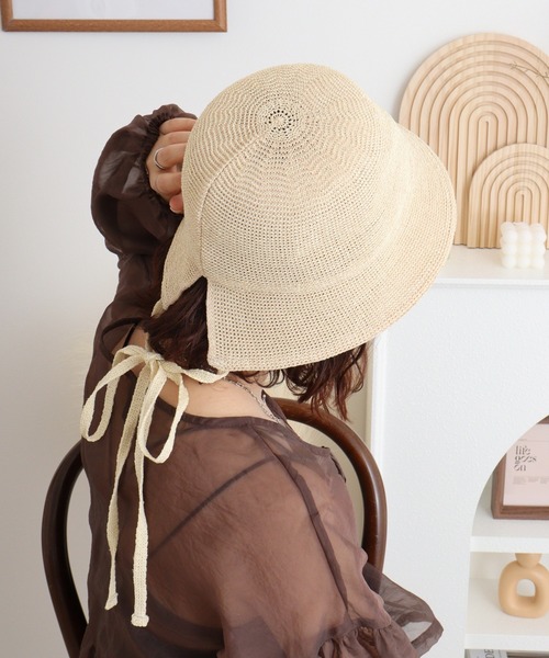 Sense of Grace(センスオブグレース)の「ペーパーサーモ 紐付きチューリップハット(ハット・レディース・ナチュラル/ラベンダー/ブラック・FREE)」の12枚目の写真