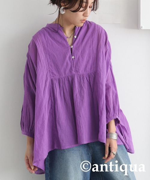antiqua(アンティカ)の「シアーシャツ(シャツ/ブラウス・レディース・ブラック/ブルー/パープル/ライム・ONESIZE)」の4枚目の写真