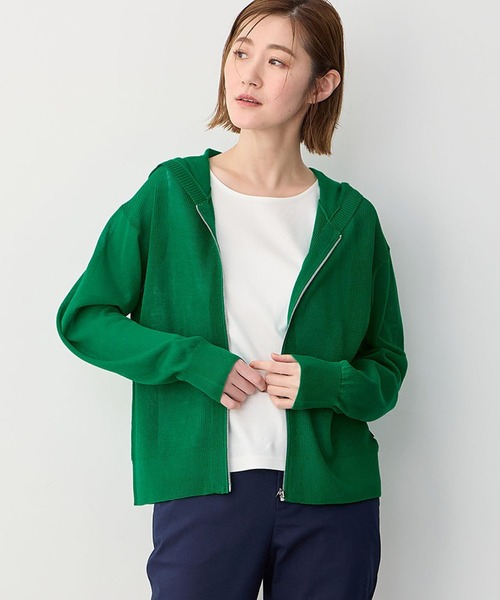 Petit Honfleur(プチオンフルール)の「ニットパーカー(カーディガン/ボレロ・レディース・グリーン/ネイビー/ベージュ・L/M)」の2枚目の写真