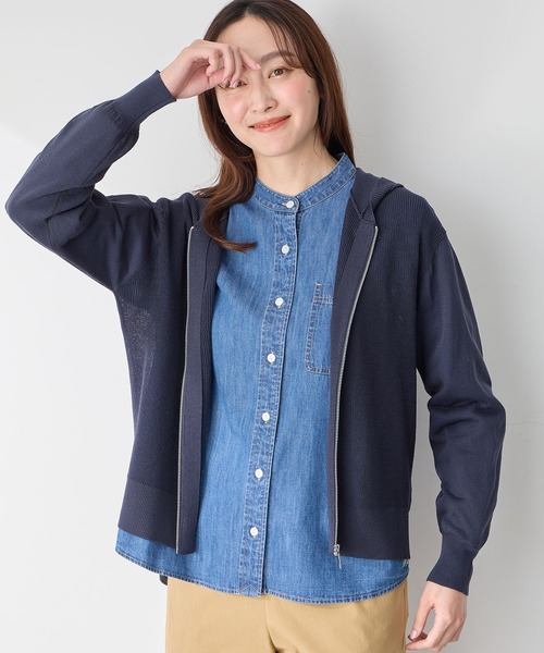 Petit Honfleur(プチオンフルール)の「ニットパーカー(カーディガン/ボレロ・レディース・グリーン/ネイビー/ベージュ・L/M)」の11枚目の写真