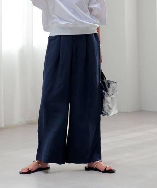 MENES ダークブルー ワイドパンツ セール】麻レーヨンワイドパンツ（その他パンツ）｜Jines
