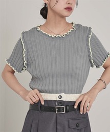 配色ラインランダムリブトップス