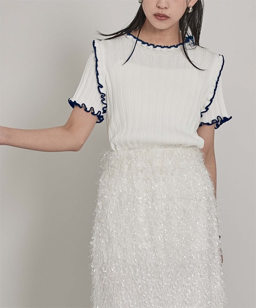 miette(ミエット)の「配色ラインランダムリブトップス(ニット/セーター・レディース・ブラウン/ライトベージュ/ブラック/オフホワイト/グレー・FREE)」の7枚目の写真