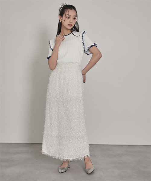 miette(ミエット)の「配色ラインランダムリブトップス(ニット/セーター・レディース・ブラウン/ライトベージュ/ブラック/オフホワイト/グレー・FREE)」の8枚目の写真