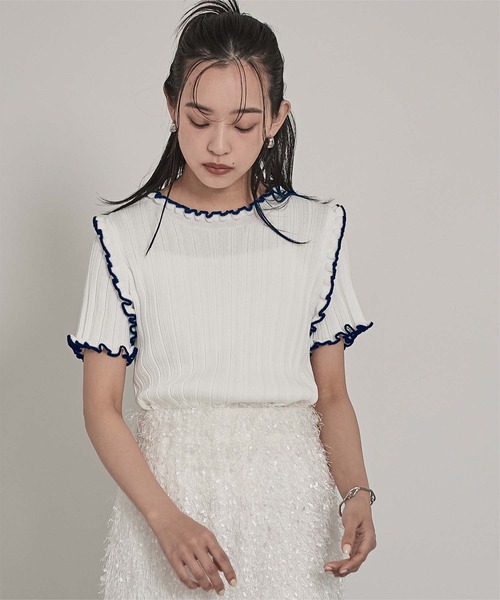 miette(ミエット)の「配色ラインランダムリブトップス(ニット/セーター・レディース・ブラウン/ライトベージュ/ブラック/オフホワイト/グレー・FREE)」の9枚目の写真