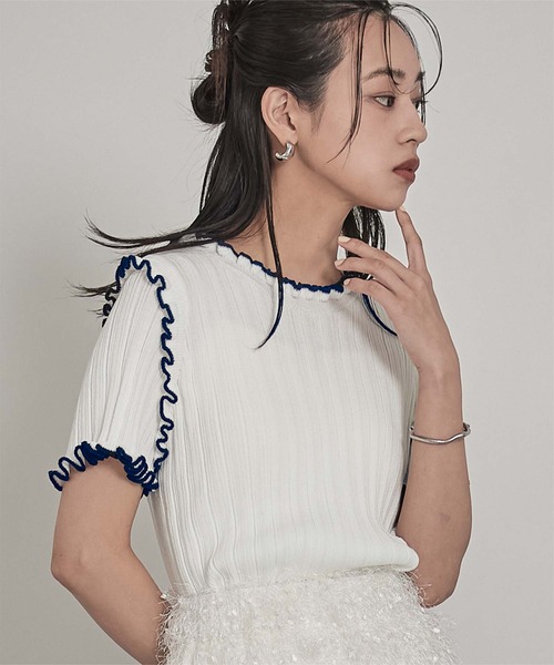 miette(ミエット)の「配色ラインランダムリブトップス(ニット/セーター・レディース・ブラウン/ライトベージュ/ブラック/オフホワイト/グレー・FREE)」の12枚目の写真