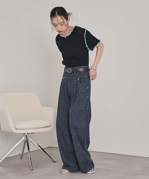 miette(ミエット)の「配色ラインランダムリブトップス(ニット/セーター・レディース・ブラウン/ライトベージュ/ブラック/オフホワイト/グレー・FREE)」の15枚目の写真