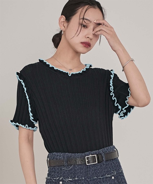 miette(ミエット)の「配色ラインランダムリブトップス(ニット/セーター・レディース・ブラウン/ライトベージュ/ブラック/オフホワイト/グレー・FREE)」の16枚目の写真