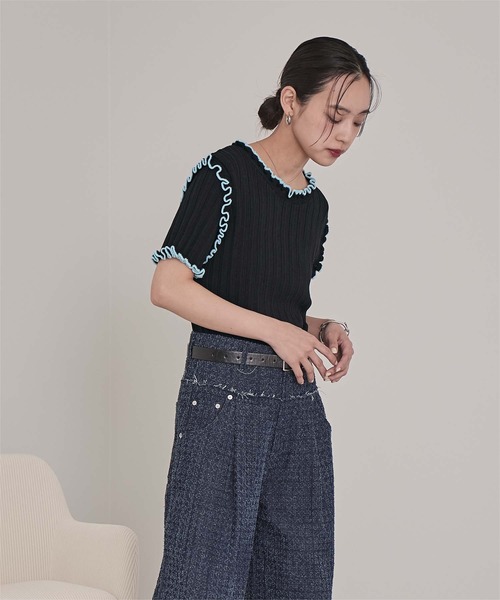 miette(ミエット)の「配色ラインランダムリブトップス(ニット/セーター・レディース・ブラウン/ライトベージュ/ブラック/オフホワイト/グレー・FREE)」の17枚目の写真