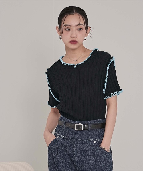 miette(ミエット)の「配色ラインランダムリブトップス(ニット/セーター・レディース・ブラウン/ライトベージュ/ブラック/オフホワイト/グレー・FREE)」の19枚目の写真