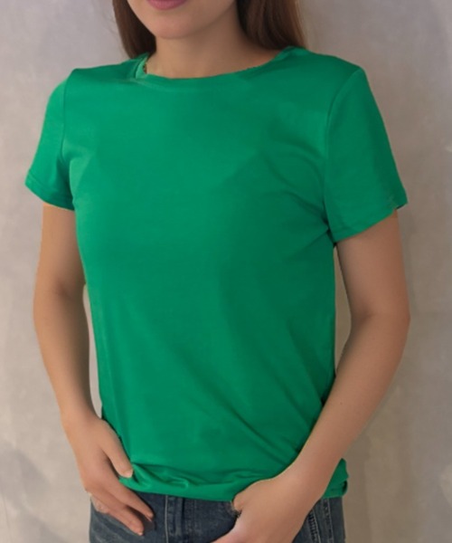 Girly Doll(ガーリードール)の「ベーシックカラーTシャツ(Tシャツ/カットソー・レディース・ブルー/ライトブルー/ライトグリーン/グリーン・F)」の2枚目の写真