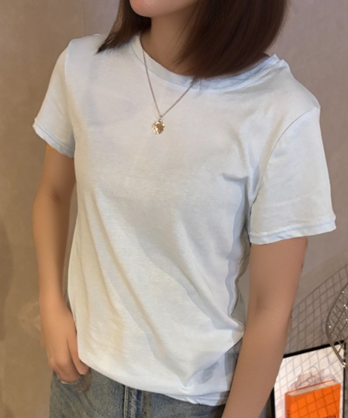 Girly Doll(ガーリードール)の「ベーシックカラーTシャツ(Tシャツ/カットソー・レディース・ブルー/ライトブルー/ライトグリーン/グリーン・F)」の1枚目の写真