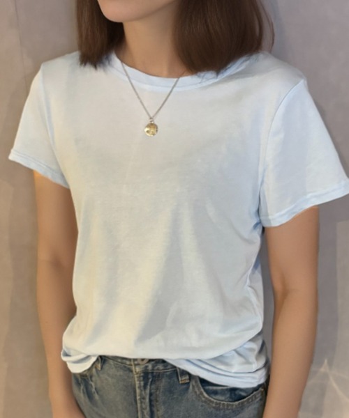 Girly Doll(ガーリードール)の「ベーシックカラーTシャツ(Tシャツ/カットソー・レディース・ブルー/ライトブルー/ライトグリーン/グリーン・F)」の7枚目の写真