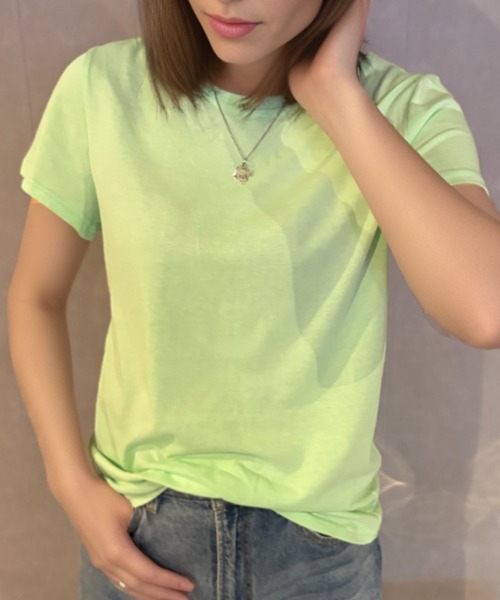 Girly Doll(ガーリードール)の「ベーシックカラーTシャツ(Tシャツ/カットソー・レディース・ブルー/ライトブルー/ライトグリーン/グリーン・F)」の6枚目の写真