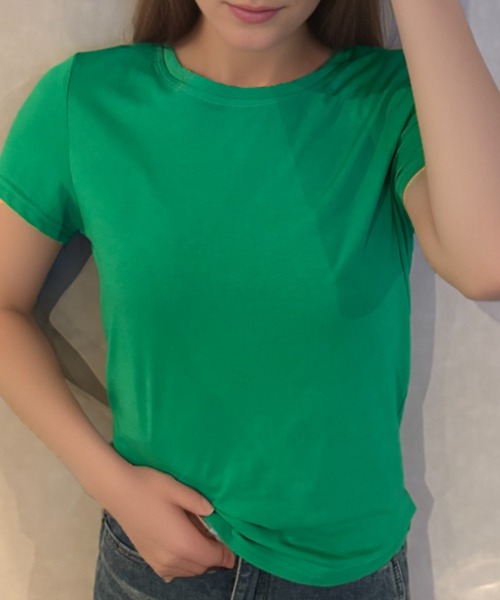 Girly Doll(ガーリードール)の「ベーシックカラーTシャツ(Tシャツ/カットソー・レディース・ブルー/ライトブルー/ライトグリーン/グリーン・F)」の5枚目の写真